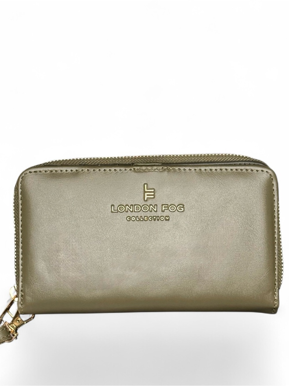 LONDON FOG All Leather Zip Around Military Green Continental Wallet - NWT
